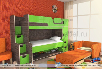 ДВУХЪЯРУСНАЯ КРОВАТЬ-СТОЛ (ТРАНСФОРМЕР) FELICITA SOFT 1 MDF С ДИВАНОМ И СТУЛОМ